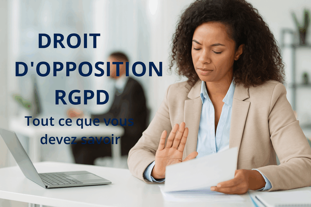Femme refusant un document, illustrant le droit d'opposition RGPD.