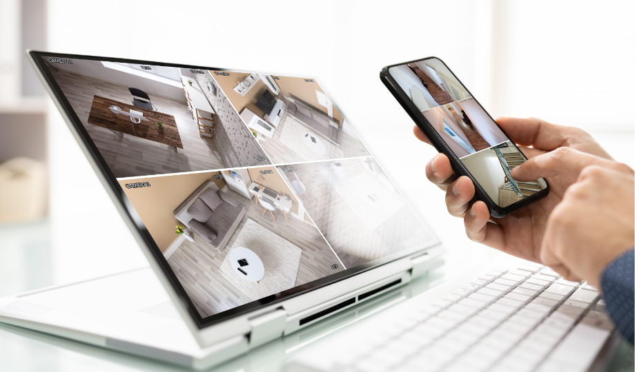 Videosurveillance en entreprise : consultation de caméras de vidéosurveillance sur ordinateur et smartphone
